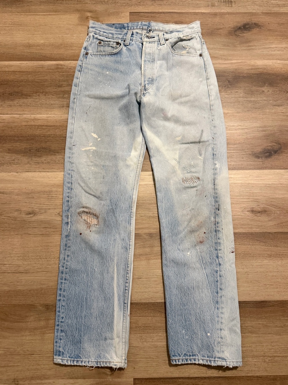 Vintage Levis 501 Jeans Mens 29x30 Blue Straight Light Wash Distressed USA 80s